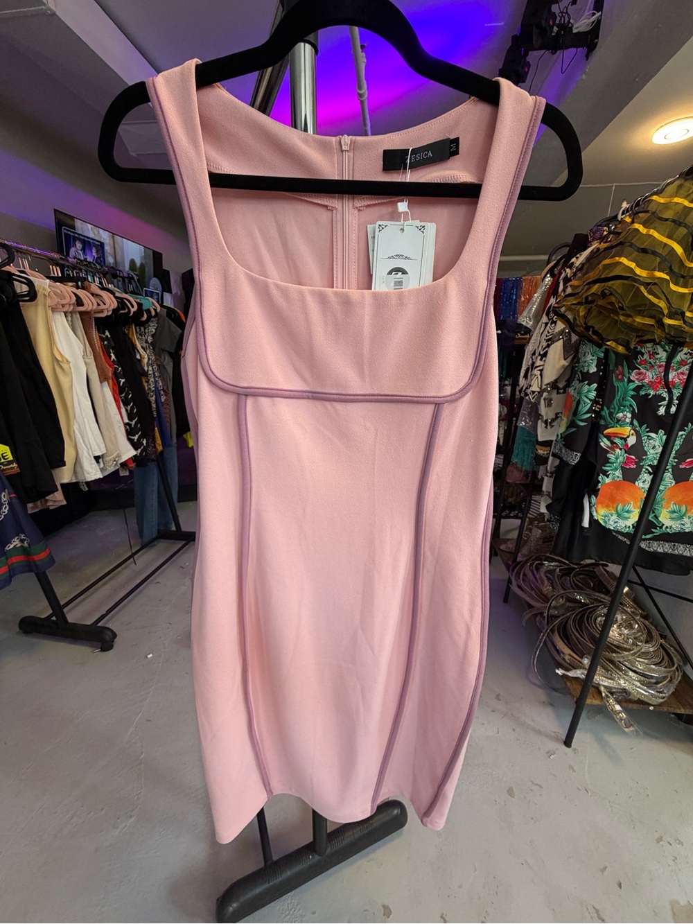 Jessica Blush Pink Midi Shift Dress with Square Yoke